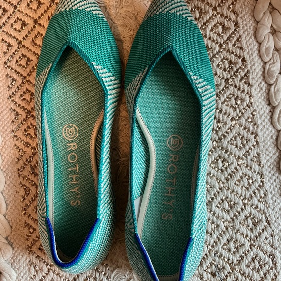 Rothy’s Turquoise Calypso Stripe The Pointe Flats - Picture 6 of 9